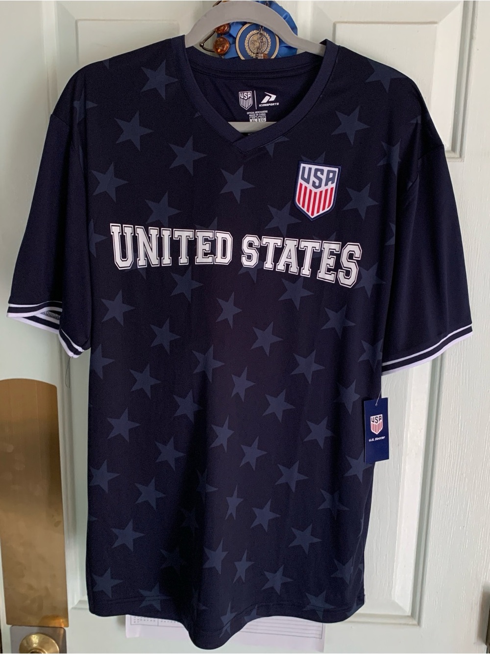 Icon sports Men's Navy Star USA V-Neck Jersey